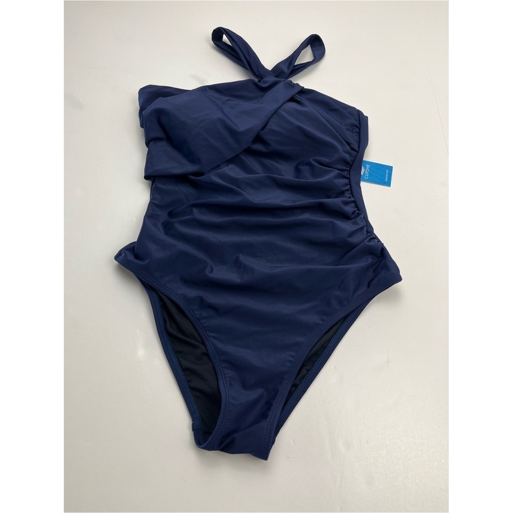 Cupshe Navy Blue One-Shoulder Tummy Control One Piece Swimsuit Womens Small‎ NEW